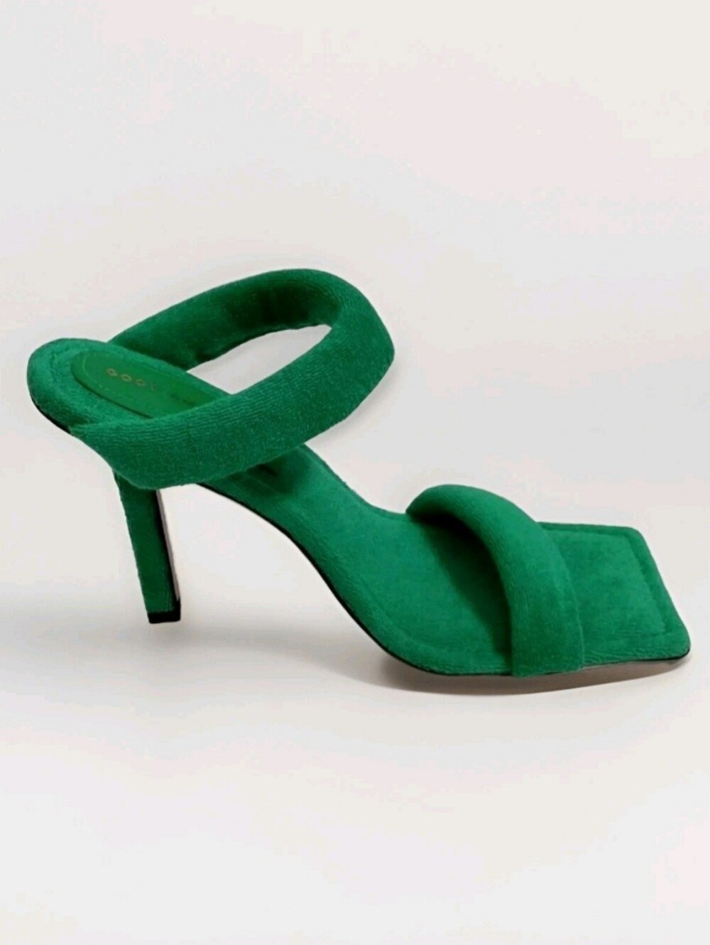 Good American Terry Square Toe Mule Heels 9 Resort Glam Green Statement Sandals - Picture 2 of 16